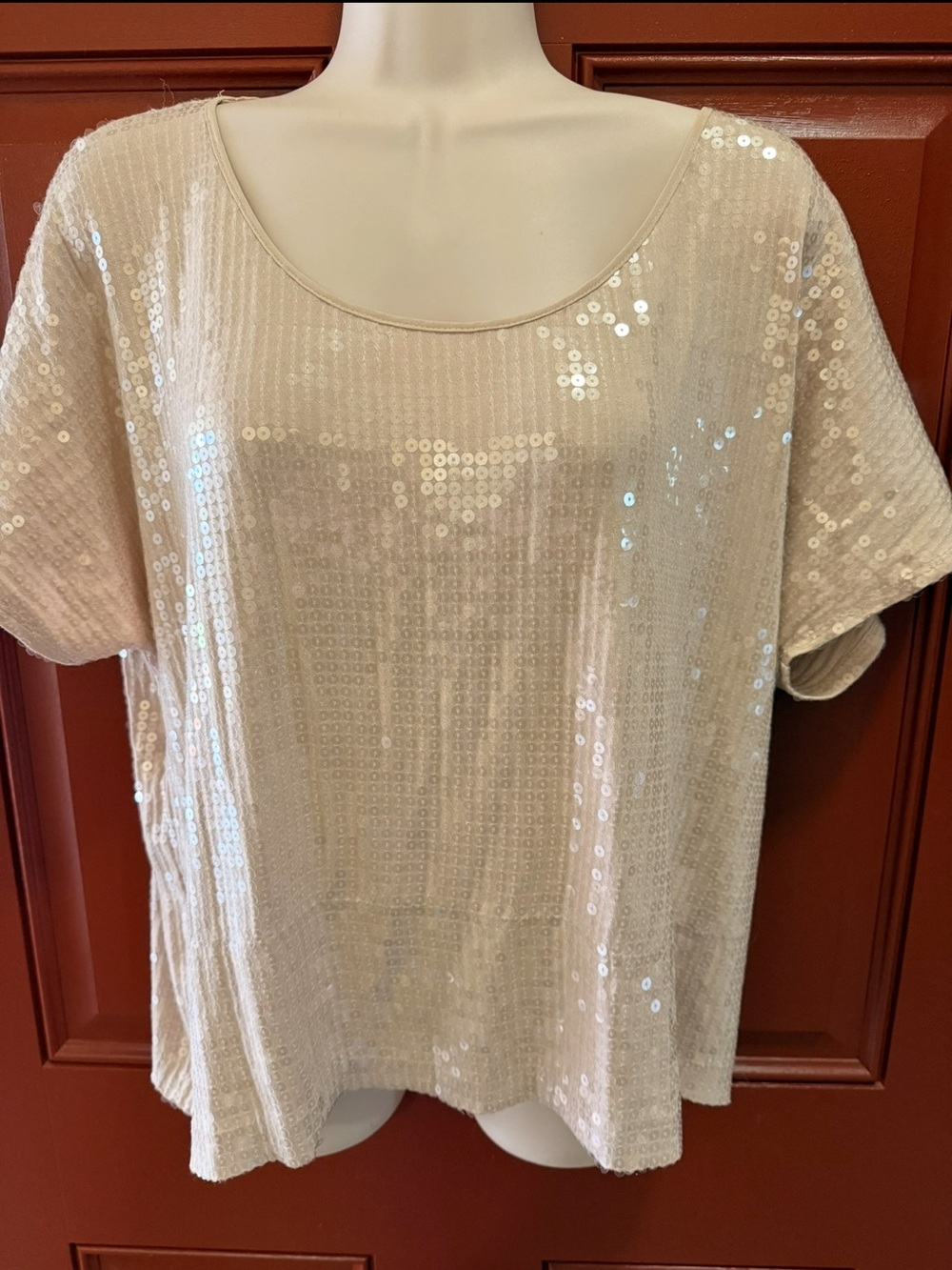Robert Rodriguez Sequin Short Sleeve Top- Cream, S